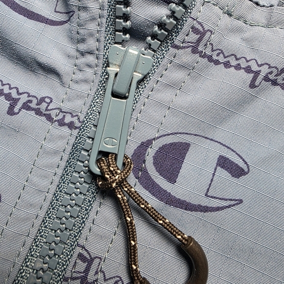 Champion All-Over Logo Print Blue Anorak Windbreaker Jacket Size Men's Large - Picture 6 of 11